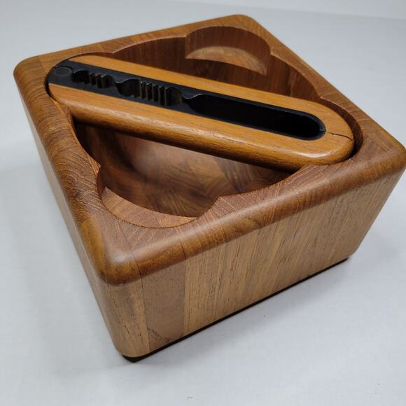 Nissen Denmark Flemming Digsmed Staved Teak Wood Nutcracker & Bowl MCM Square - Picture 1 of 3